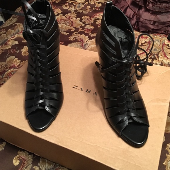 Zara caged leather heels