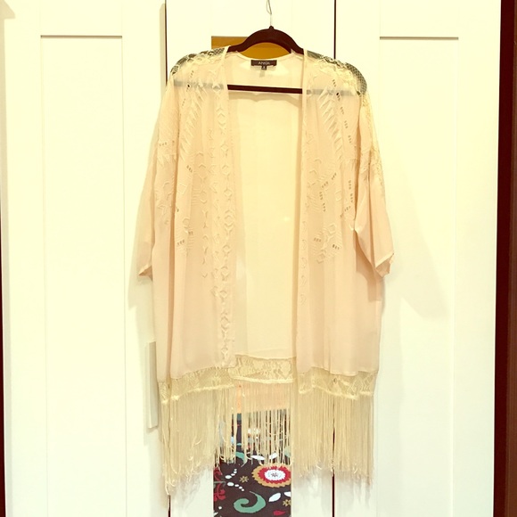 Fringe and Lace Tribal Cream White Kimono
