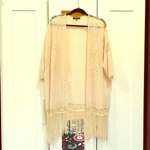 Fringe and Lace Tribal Cream White Kimono