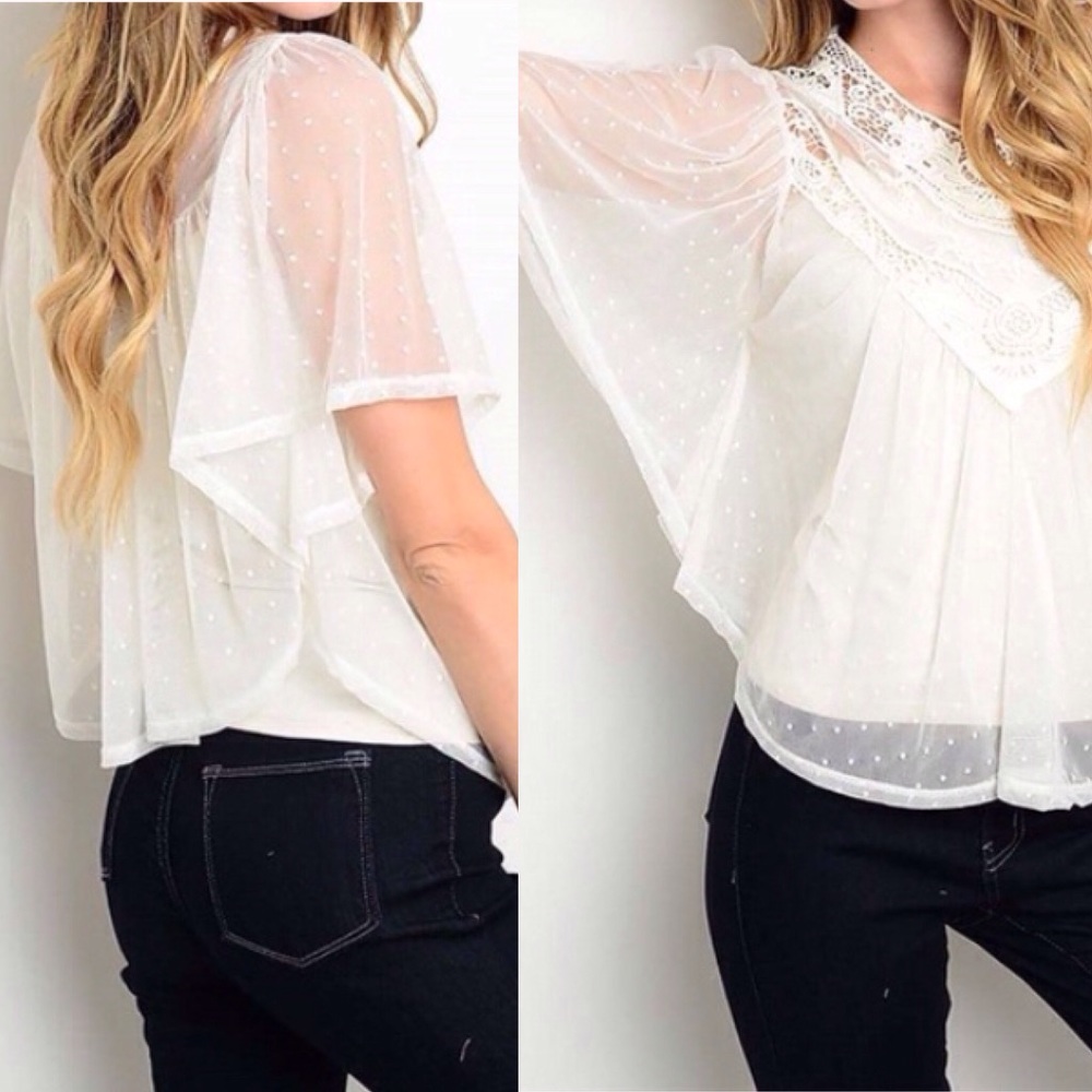 Sheer Boho Flowy Flutter Sleeve Crop Top - Picture 3 of 7
