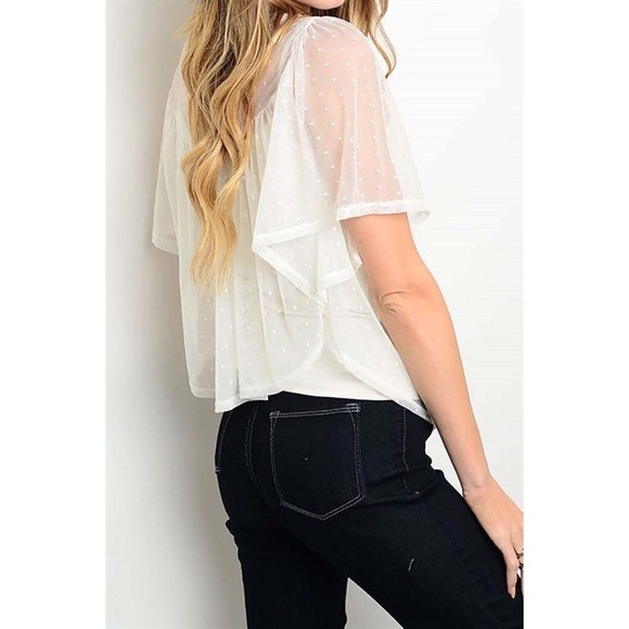 Sheer Boho Flowy Flutter Sleeve Crop Top - Picture 3 of 5
