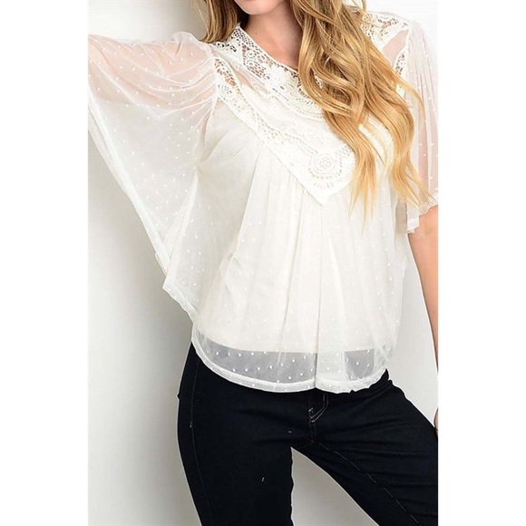 Sheer Boho Flowy Flutter Sleeve Crop Top - Picture 5 of 5