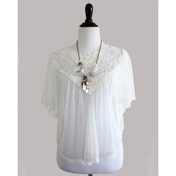 Sheer Boho Flowy Flutter Sleeve Crop Top - Picture 4 of 5