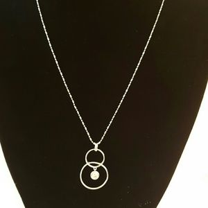 18K White Gold Double Circle Diamond Pendant