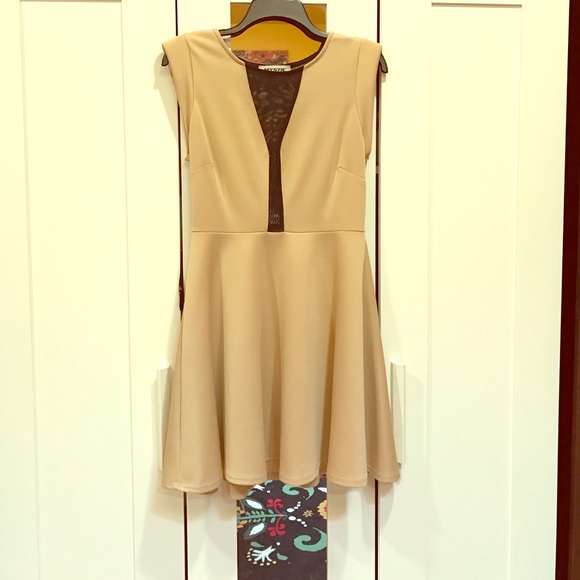 Beige Satin Dress with see-through back