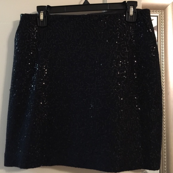 Ann Taylor Black Wool Sequin Mini Skirt w/ Pockets