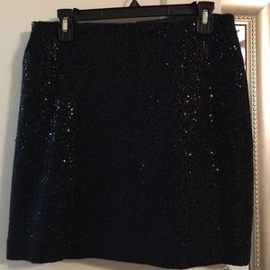 Ann Taylor Black Wool Sequin Mini Skirt w/ Pockets