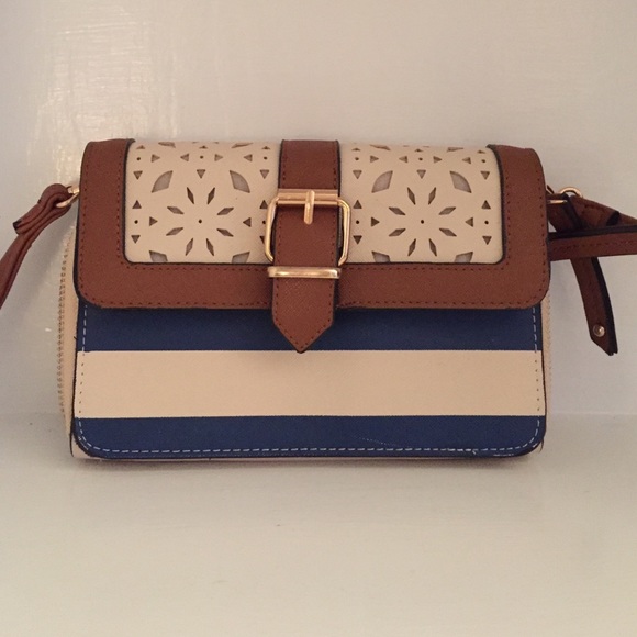 Cross body blue and white striped bag