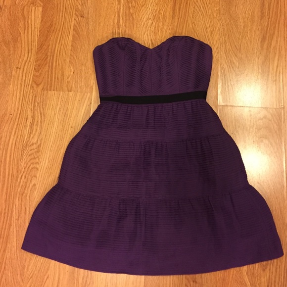 BCBG Max Azria Purple Strapless Pleated Dress