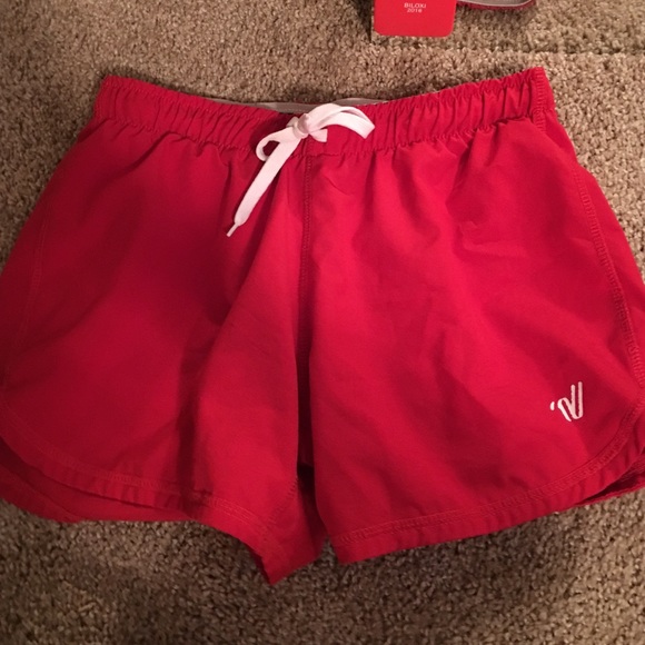 Red varsity shorts