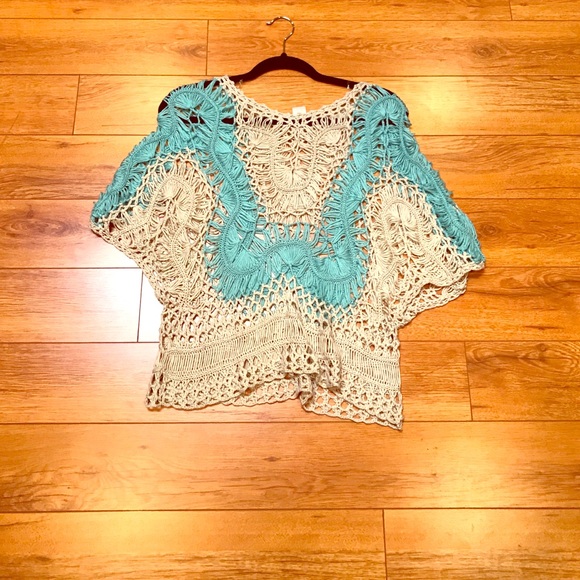 Blue and Beige Woven Top