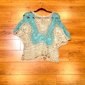 Blue and Beige Woven Top