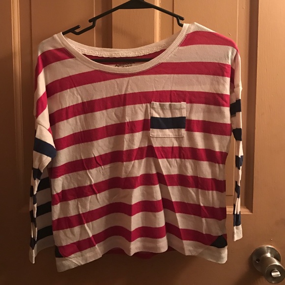 Red, Blue, and White 3/4 sleeve shirt
