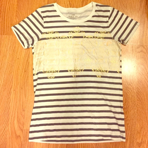 J. Crew Striped, Gold Patterned Tee