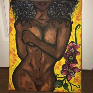 Hand made painting of Woman Nude/Tulips