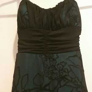 Black and teal lace mini dress