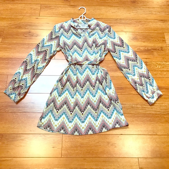 Tribal Print Long Sleeve Mini Dress