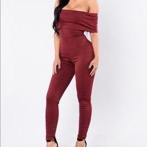 Burgundy strapless jumpsuit