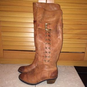 Tall tan leather boots