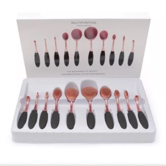 🎉🏆HP🎉🏆10Pcs Mermaid Oval Makeup Brushes - Picture 4 of 5