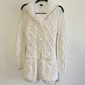 Hooded Faux Fur Lined Cable Knit Sweater. NWT