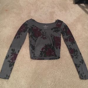 Gray rose detail crop top