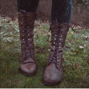 Brown combat boots