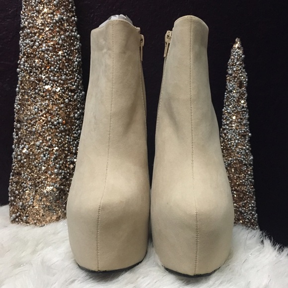 Tan Beige ankle boots zip platform heels 7.5 gold - Picture 3 of 4