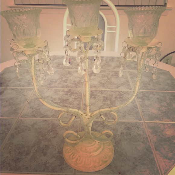 beige steel framed crystal candle holder