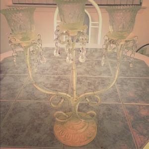 beige steel framed crystal candle holder