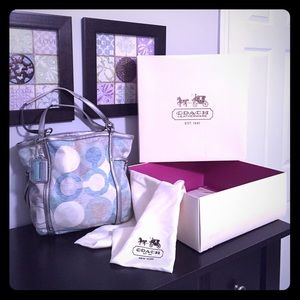 AUTHENTIC Coach modern C blue green silver tote