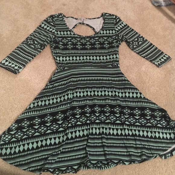 Black & teal skater dress open back