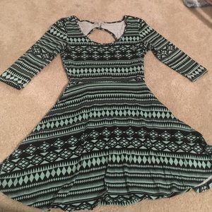 Black & teal skater dress open back