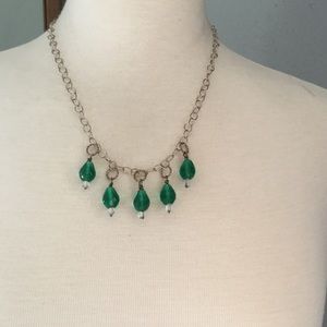 Green crystal drop necklace with silver chain