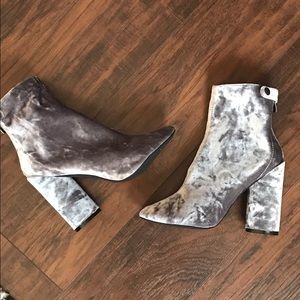 Gray crushed velvet ankle boots