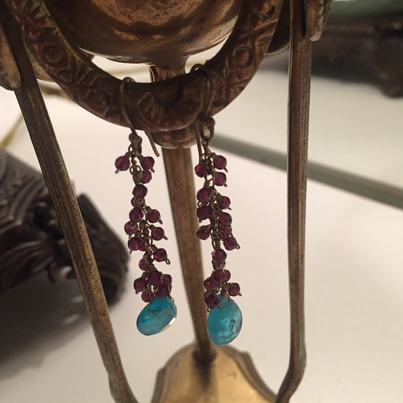 Purple and blur drop earrings