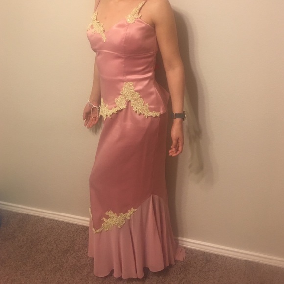 Formal satin dress with lace detail