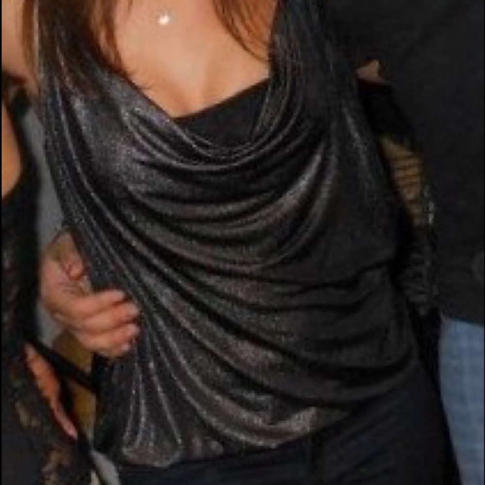 Bebe silver shimmer cowl neck shirt