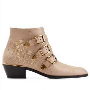 New Chloe Susanna boots beige gold studs 38