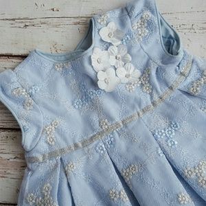 Laura Ashley London Blue & Silver Baby Girl Dress