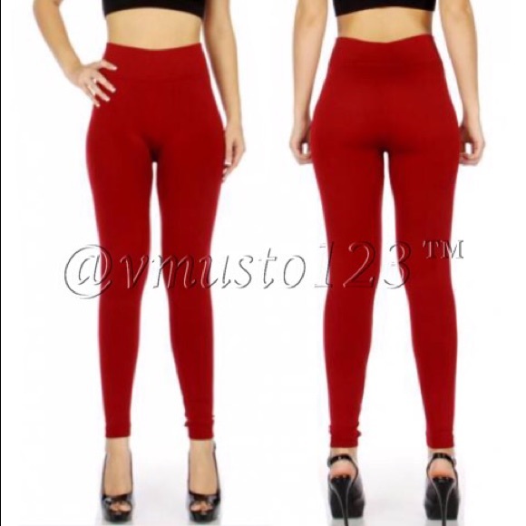 FLEECE Solid Red Legging - Picture 2 of 2