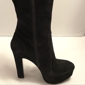 Via Spiga Black Suede Tall Platform Boots 6.5