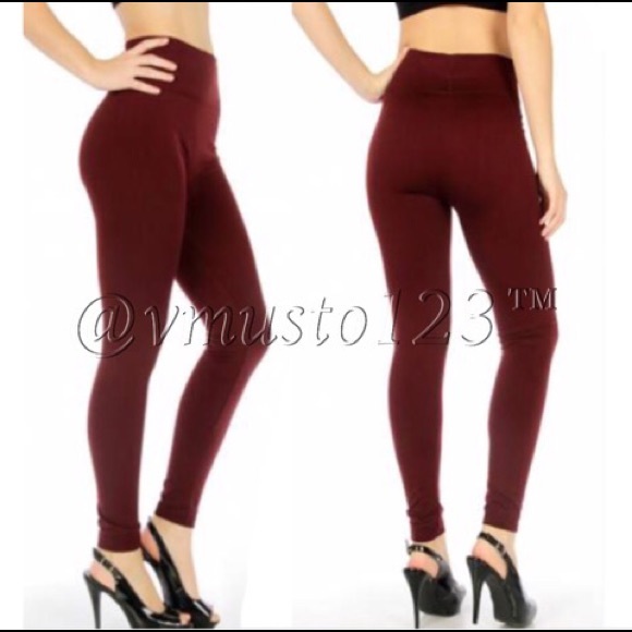 PLUS FLEECE Solid Burgundy Legging - Picture 2 of 3