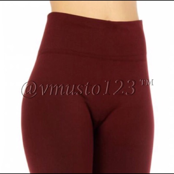 PLUS FLEECE Solid Burgundy Legging - Picture 3 of 3