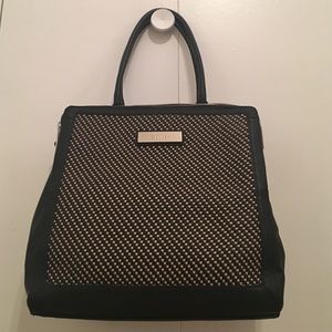 Calvin Klein Leather Handbag Black Tan Weaving