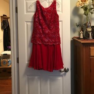 Red sequined evening dress
