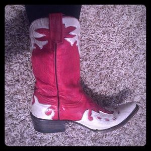 Red and white cutout Stetson boots