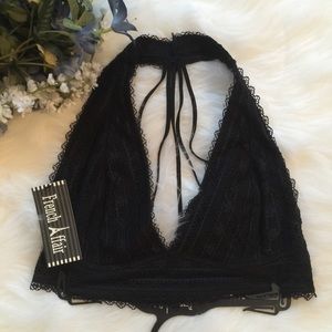 Black Lace Halter Strappy Back Bralette