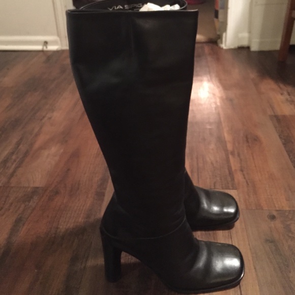 VIA SPIGA Black Leather Boots Size 9