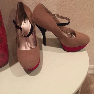 Tan Red and Black Heels